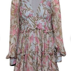 HEMANT AND NANDITA Floral Long sleeve Dress in Powder Blue